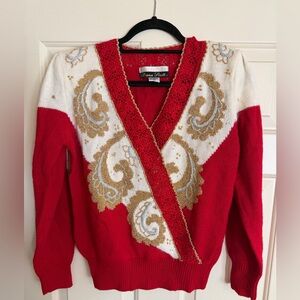 Vintage Dana Scott Sweater Womens M RedPullover Wrap V-Neck Grannycore Holiday